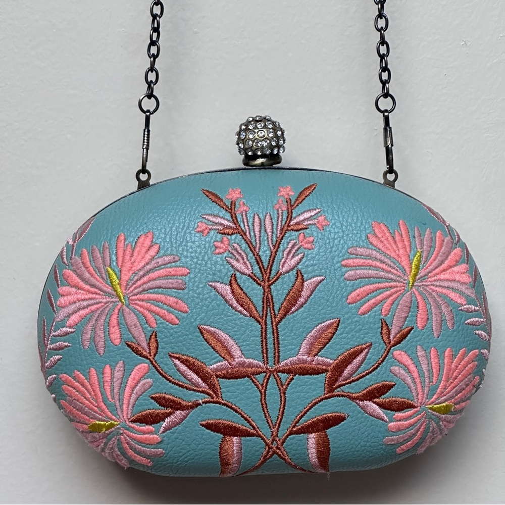 Darling Floral Clutch Crossbody Shoulder Bag Handbag in Teal